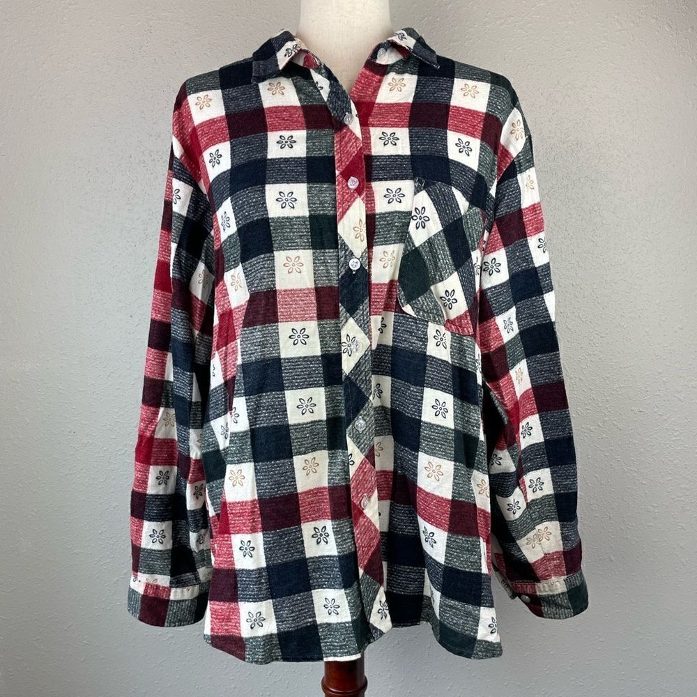 Haband! Button Down Flannel Pajama Top Size XL EUC